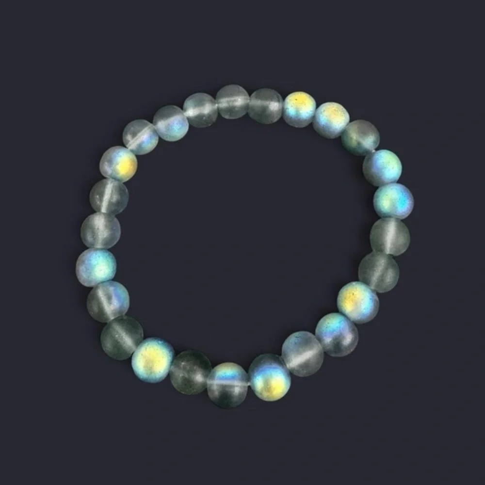 Gray Iridescent Glass Bead Bracelet